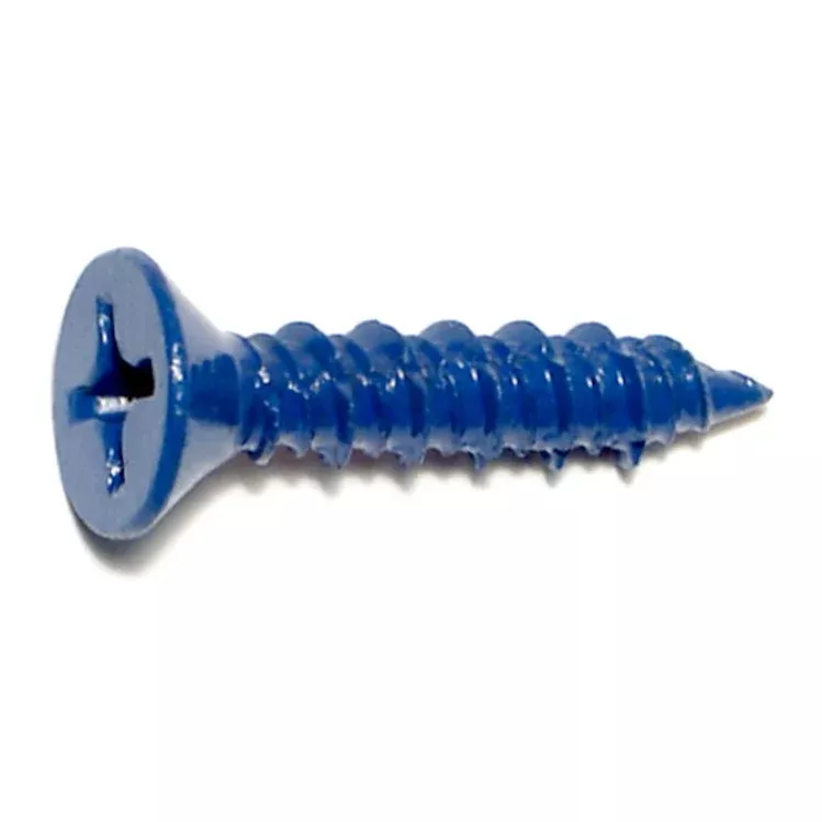 1/4" x 1-1/4" Blue Ruspert Coated Steel Phillips Flat Head Masonry Screws