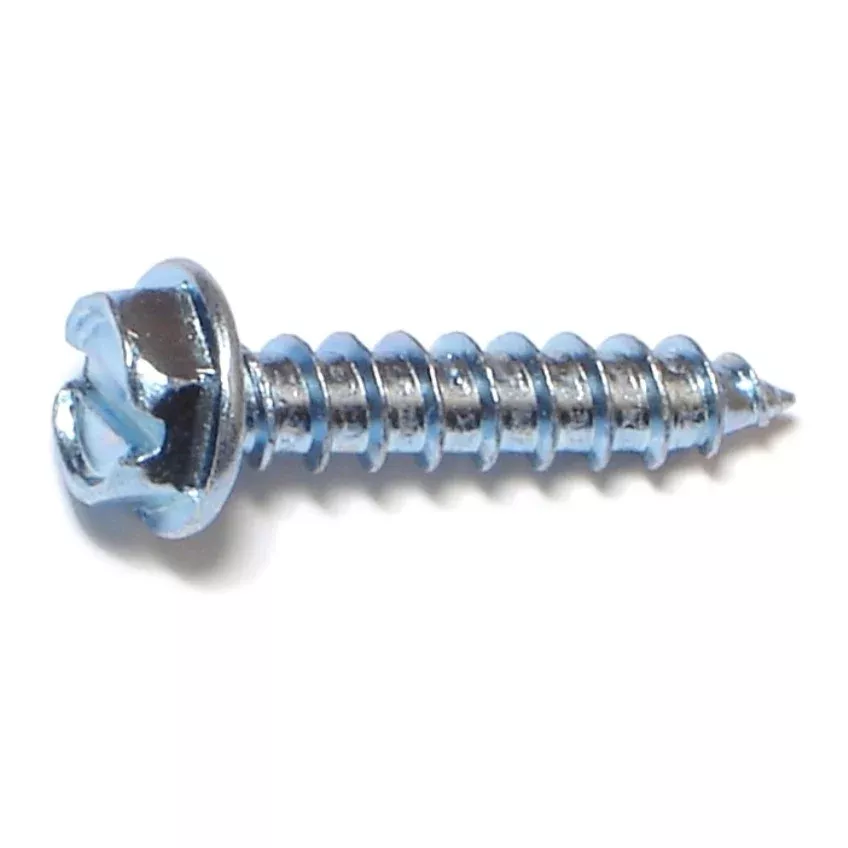 #12 x 1" Zinc Plated Steel Slotted Hex Washer Head Sheet Metal Screws