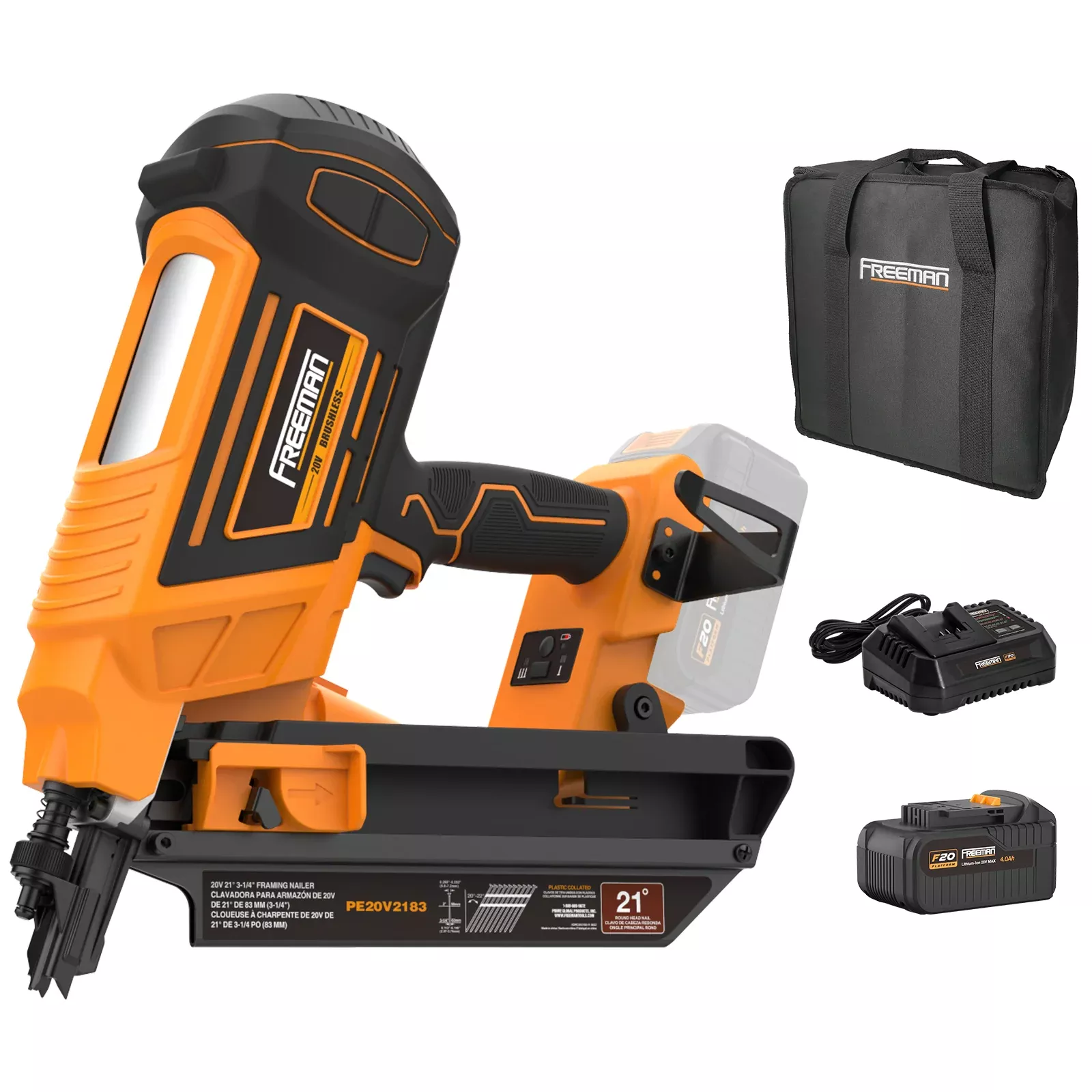 20V Cordless and Brushless 21° 3-1/4" Framing Nailer