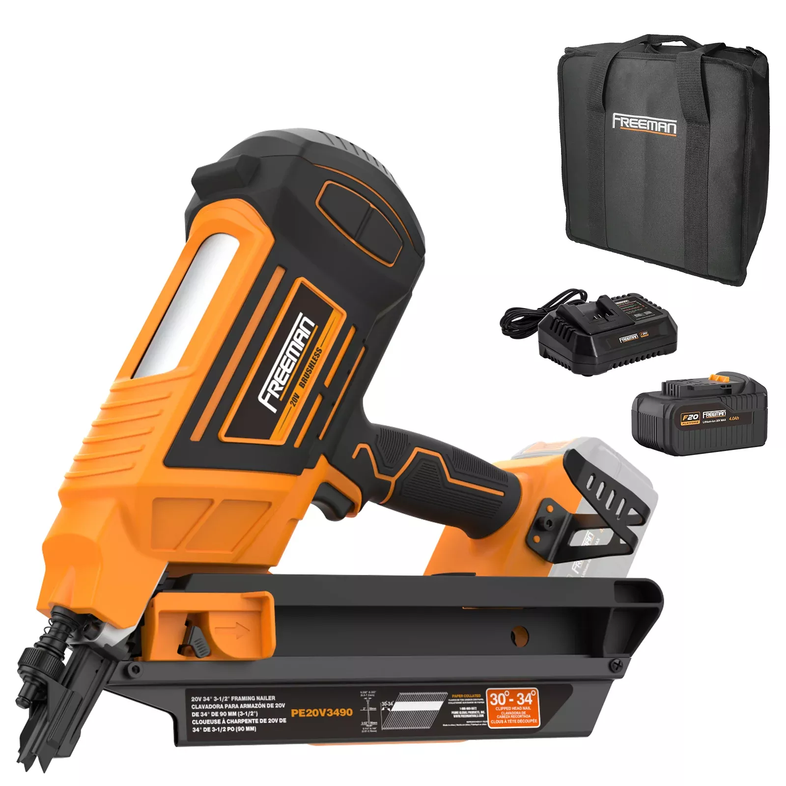 20V Cordless and Brushless 34° 3-1/2" Framing Nailer