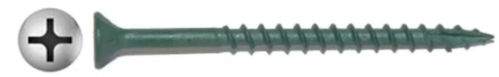 #7 X 1-1/4" Deck Screw | Green | Phillips Flat Head | Nibs Under Head | Type-17 Tip | Bulk Box 8000