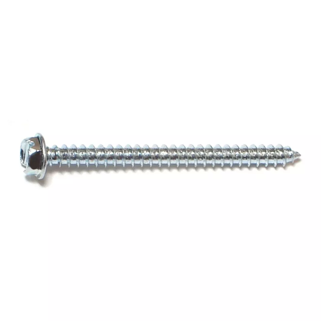 #8 x 2" Zinc Plated Steel Slotted Hex Washer Head Sheet Metal Screws