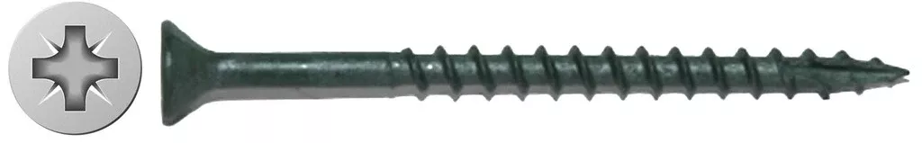#9 X 2-1/2" Deck Screw | Green | Combo Flat Head | Nibs Under Head | Type-17 Tip | Bulk Box 2500