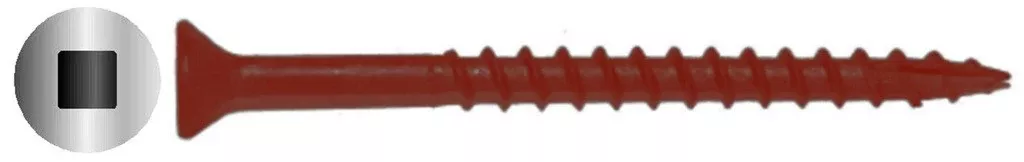 #9 X 3" Deck Screw | Red | Square Flat Head | Nibs Under Head | Type-17 Tip | Bulk Box 1500