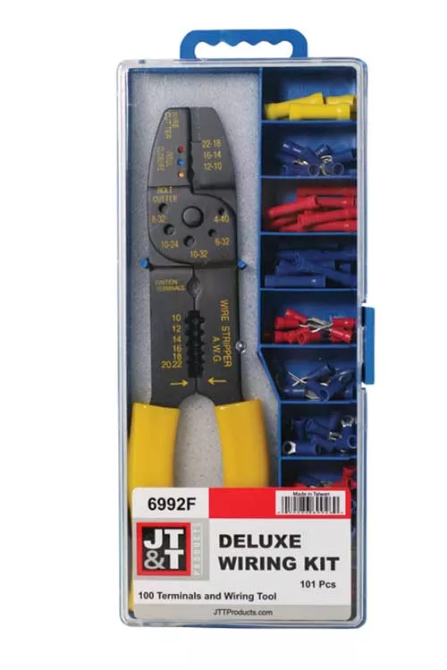 JT&T (6992F) - Deluxe Wiring Kit with (100) Assorted Terminals and (1) Wiring Tool, 101 Pcs.
